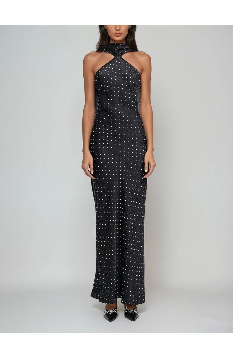 Sisterly Léonie Halter Polka-Dot Satin Gown, Main, color, Polka Dot
