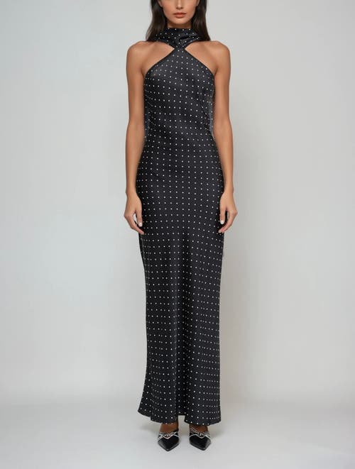 Sisterly Léonie Halter Polka-dot Satin Gown In Black