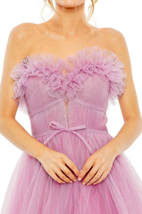 Mac Duggal Strapless Glitter Tulle Gown In Lilac Ombre