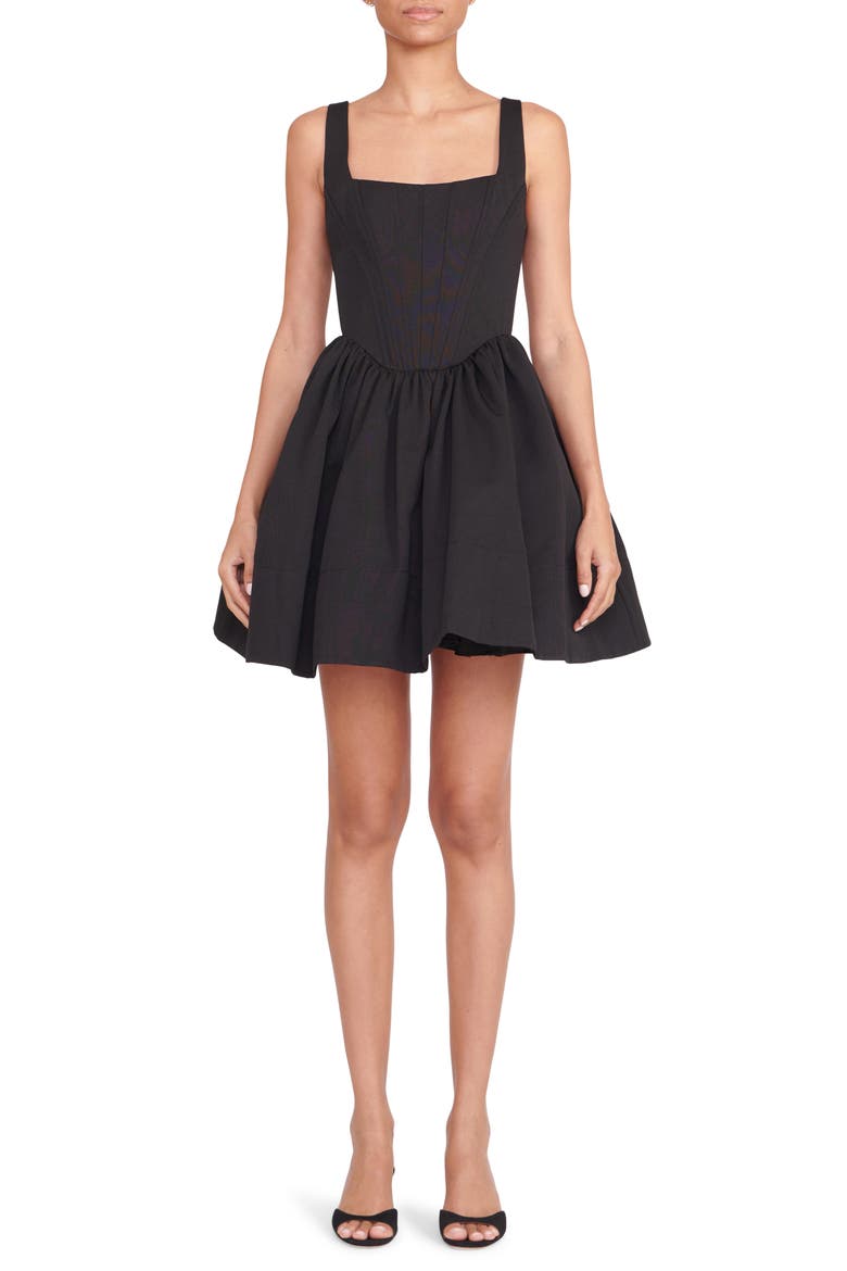 Landscape Corset Bodice Fit & Flare Dress, Main, color, BLACK
