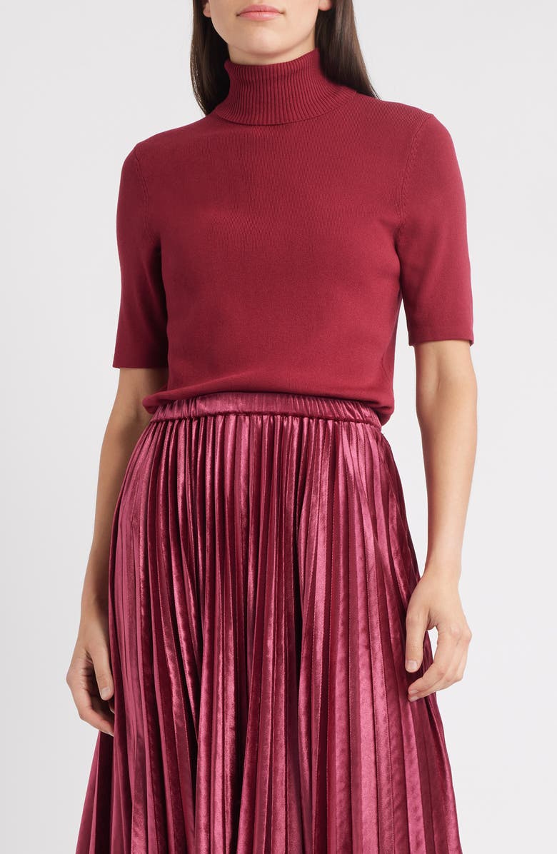 Anne Klein Short Sleeve Turtleneck Sweater, Main, color, Red Ruby