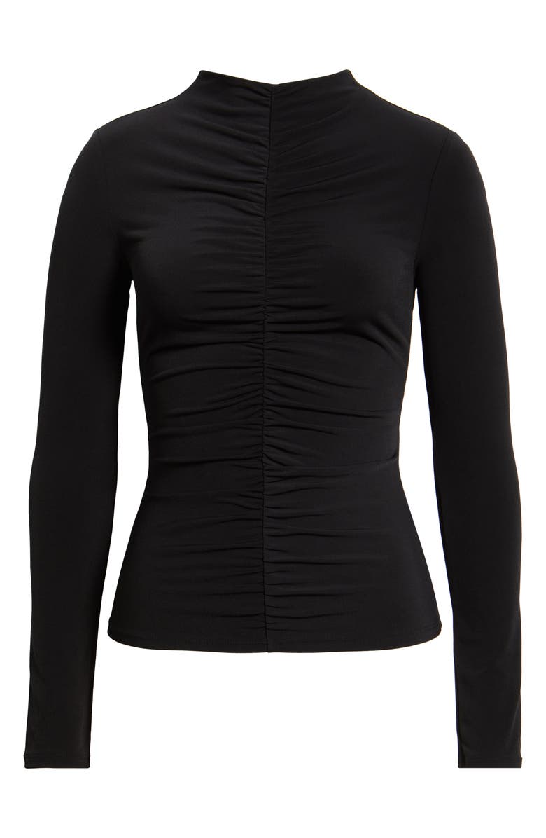 Open Edit Shirred Mock Neck Top, Alternate, color, Black
