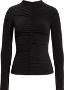 Open Edit Shirred Mock Neck Top