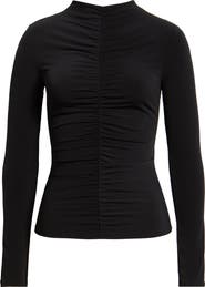 Open Edit Shirred Mock Neck Top