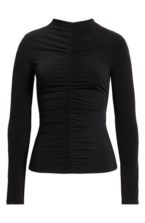 Open Edit Shirred Mock Neck Top In Black