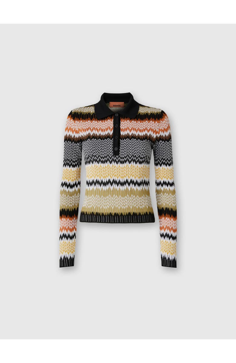 Missoni Long Sleeve Polo With Revisited Chevron Pattern, Alternate, color, Multicoloured