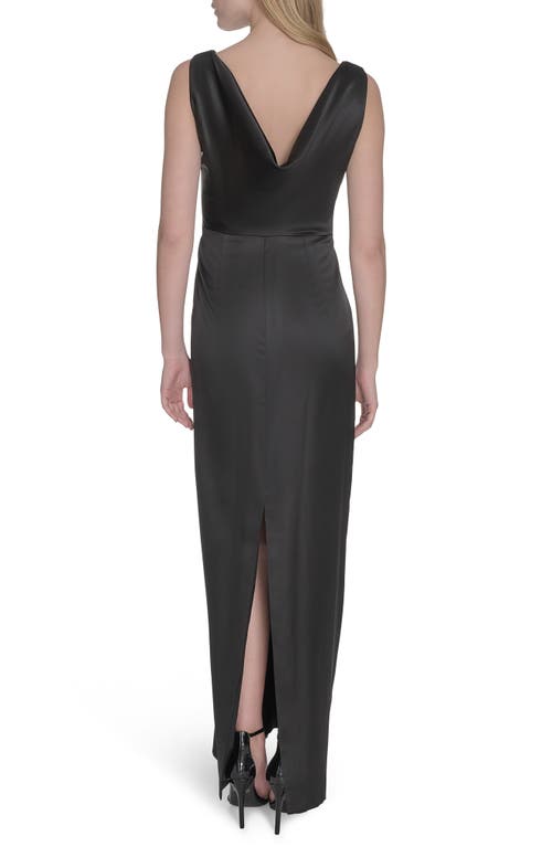 Vince Camuto Cowl Back Square Neck Satin Column Gown In Black