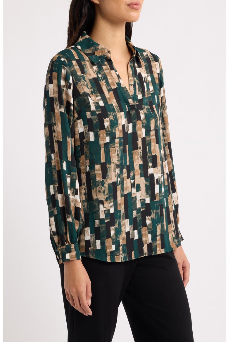 Geo Print Collared Popover Shirt, Alternate, color, ANNE BLACK/ PINE FOREST MULTI