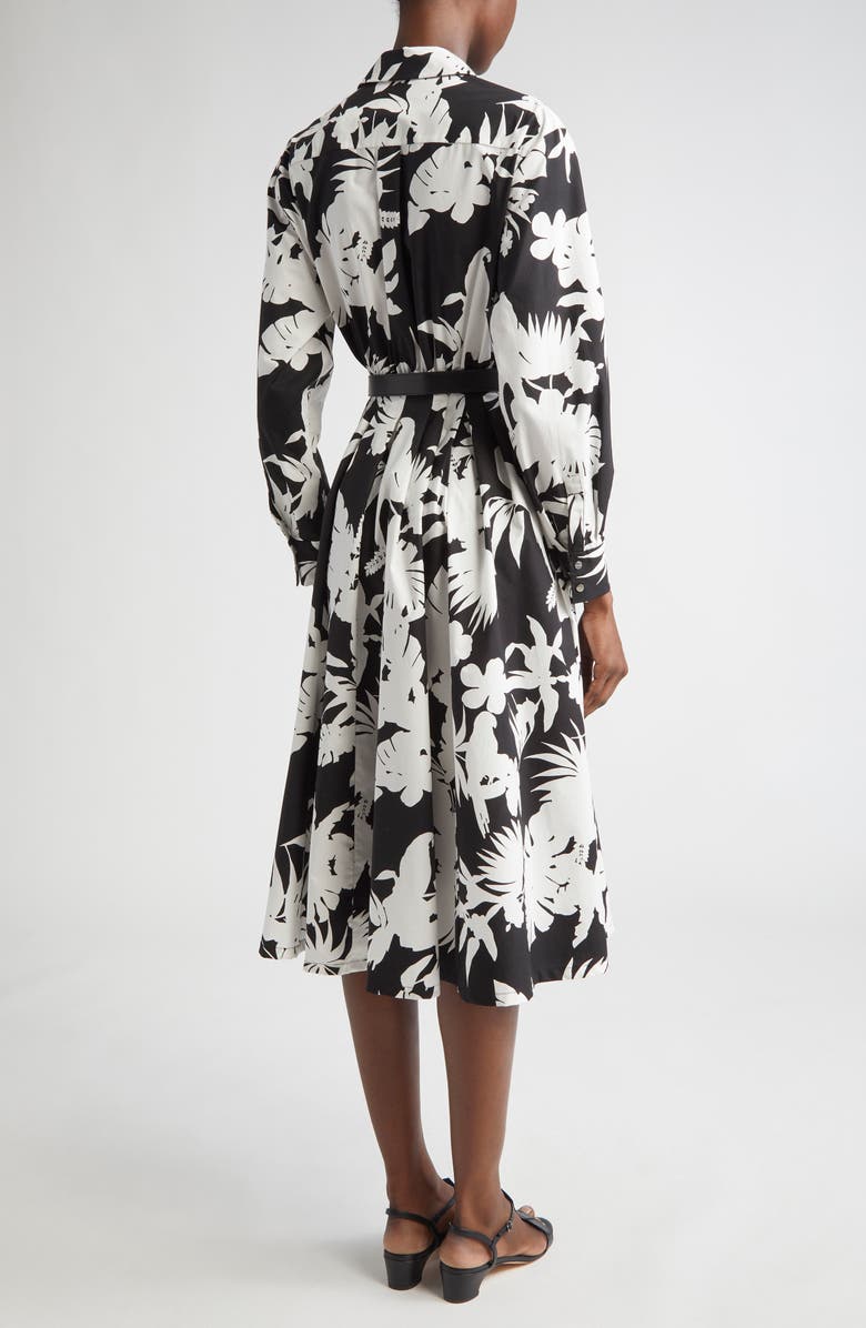 Max Mara Floral Silhouette Print Long Sleeve Cotton Poplin Midi Shirtdress, Alternate, color, Black