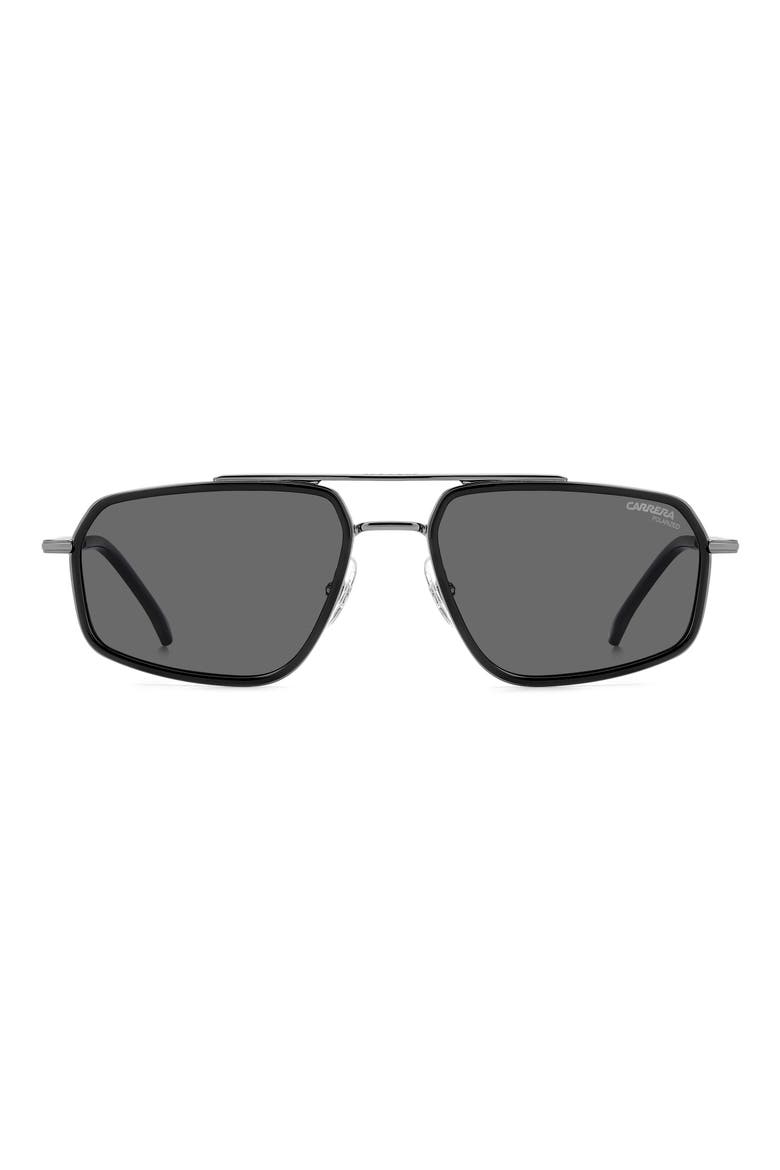 338/S 58mm Polarized Rectangular Aviator Sunglasses, Main, color, DARK RUTHENIUM BLACK