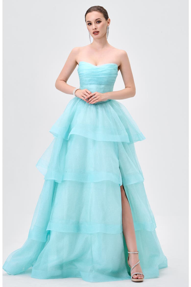 Tiff Strapless Tiered Ball Gown, Alternate, color, MINT