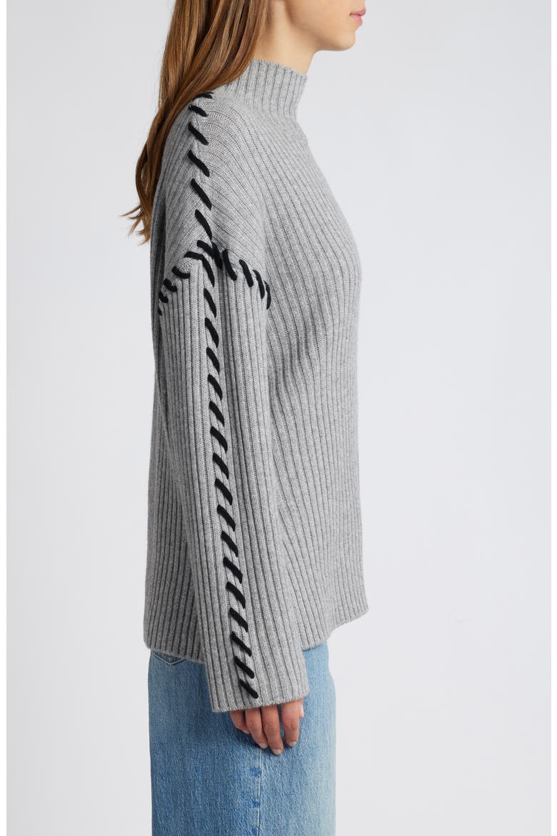 Liam Whipstitch Rib Turtleneck Sweater, Alternate, color, HEATHER GREY