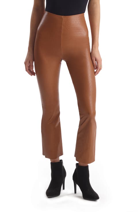 Faux Leather Flare Crop Pull-On Pants