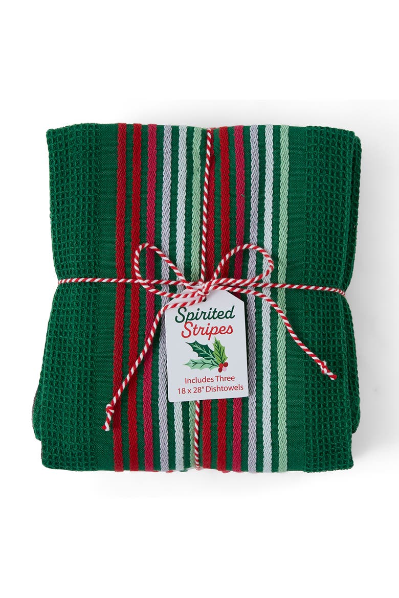 Heavyweight Essentials Dishtowel Set of 3, Main, color, Red, White, and Green