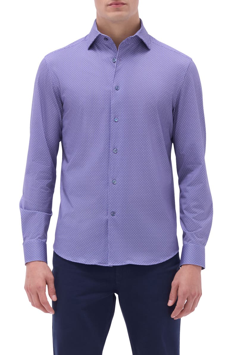 Bugatchi Devon Medallion Print OoohCotton<sup>®</sup> Button-Up Shirt, Main, color, Lilac