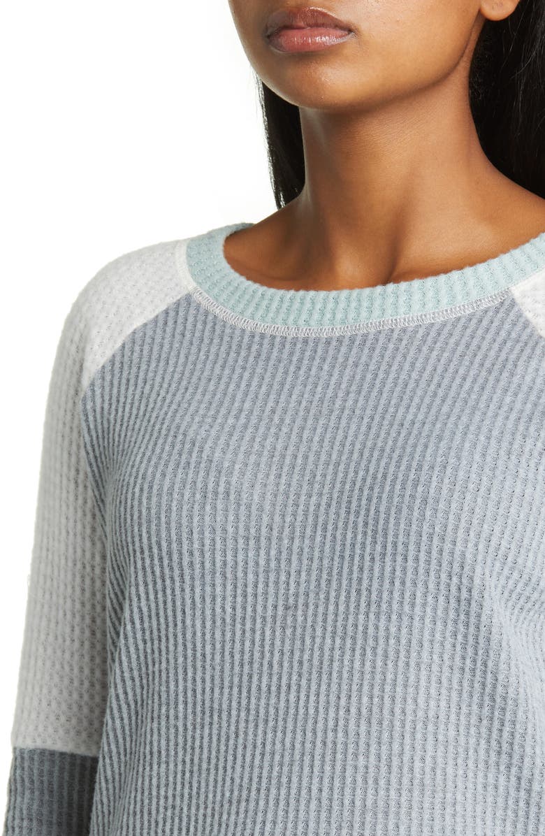Loveappella Colorblock Raglan Sleeve Waffle Knit Top, Alternate, color,