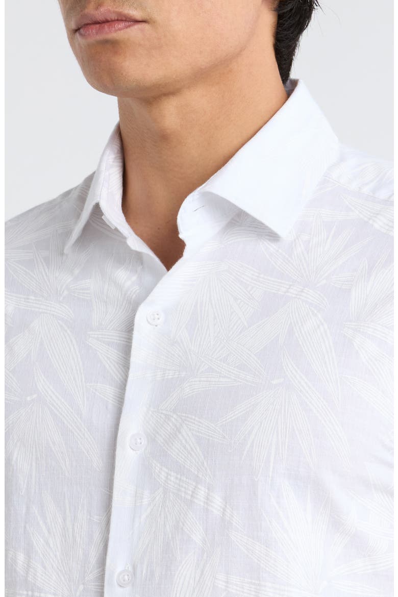 Makul Tonal Print Short Sleeve Stretch Cotton Button-Up Shirt, Alternate, color, WHITE