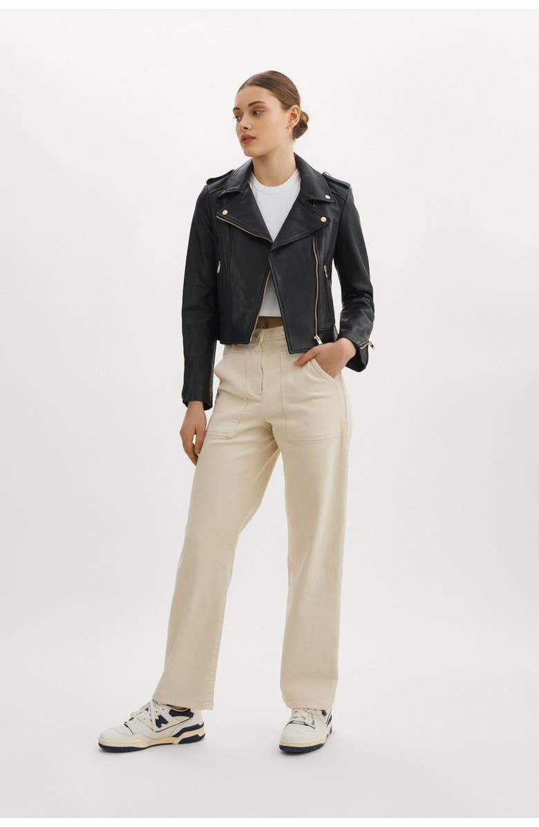 LAMARQUE DONNA GOLD | Iconic Leather Biker Jacket, Alternate, color, Black