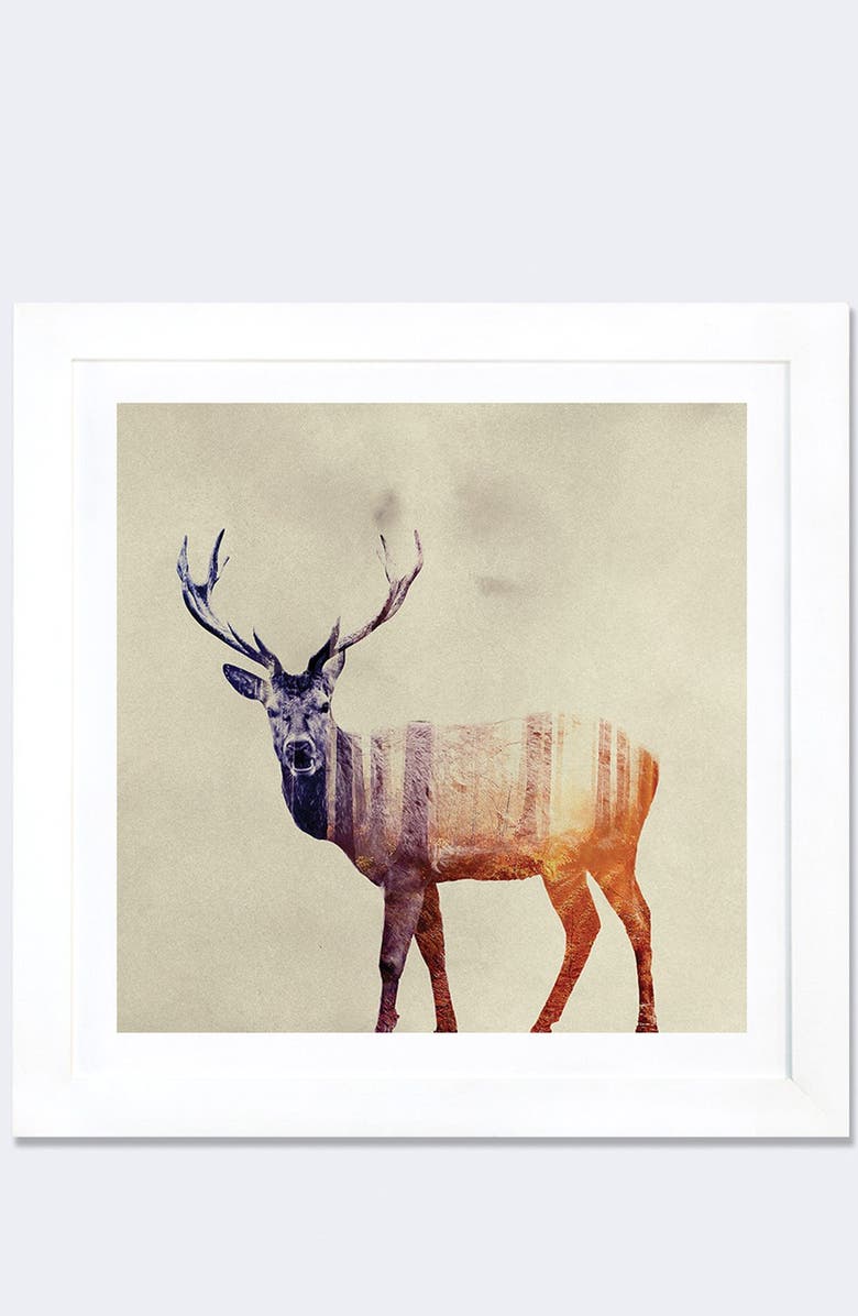 iCanvas 'Deer' Framed Paper Print, Main, color, 