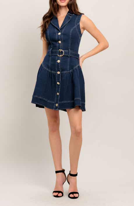 FLYING TOMATO Belted Sleeveless Denim Minidress