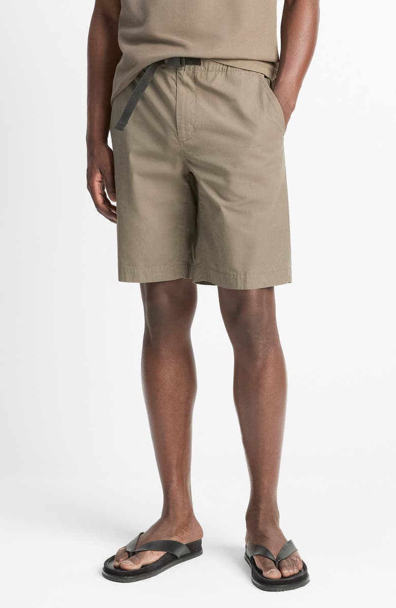 Vince Flat Front Cotton Ripstop Belted Shorts, Main, color, Dome