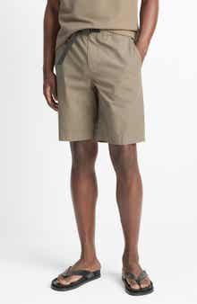 Vince Flat Front Cotton Ripstop Belted Shorts