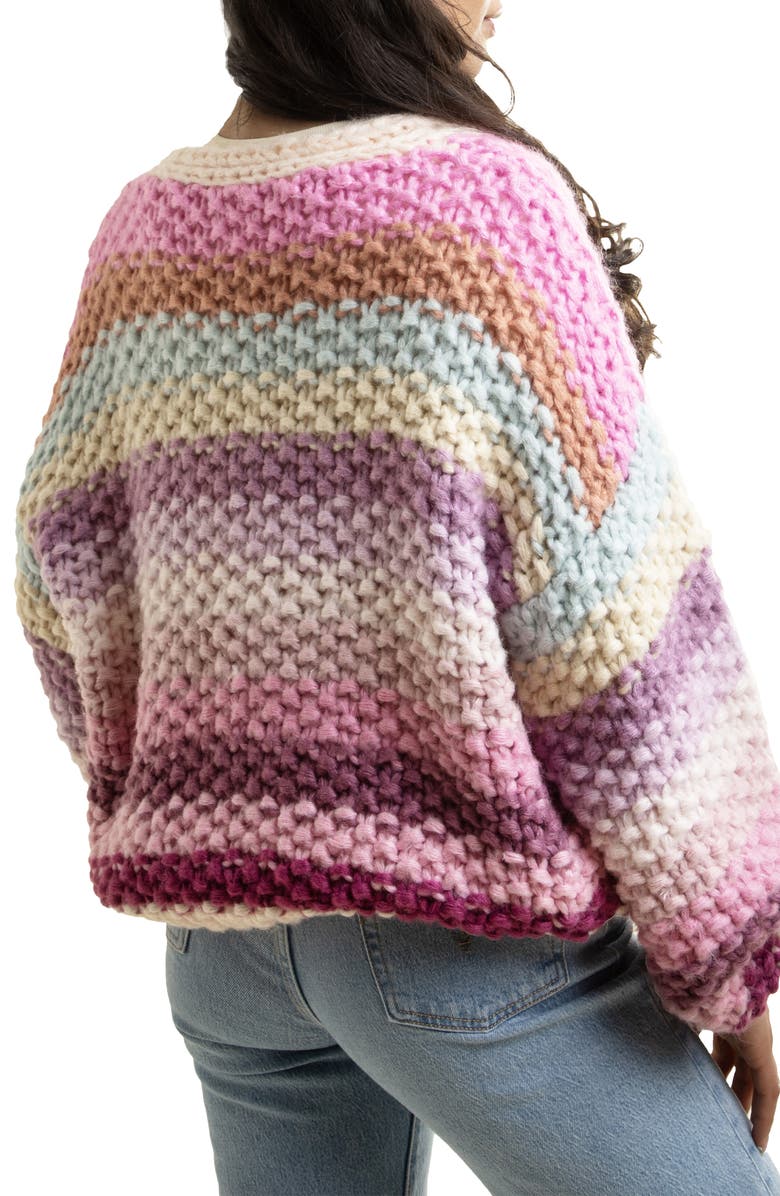 SAACHI Rainbow Stripe Reversible Sweater, Alternate, color, Multi Pink