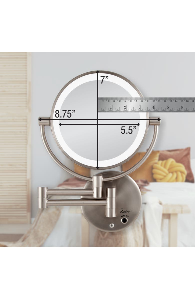 Zadro Lighted Wall Mounted Makeup Mirror with 5X/1X Magnification & Cordless, Alternate, color, Satin Nickel