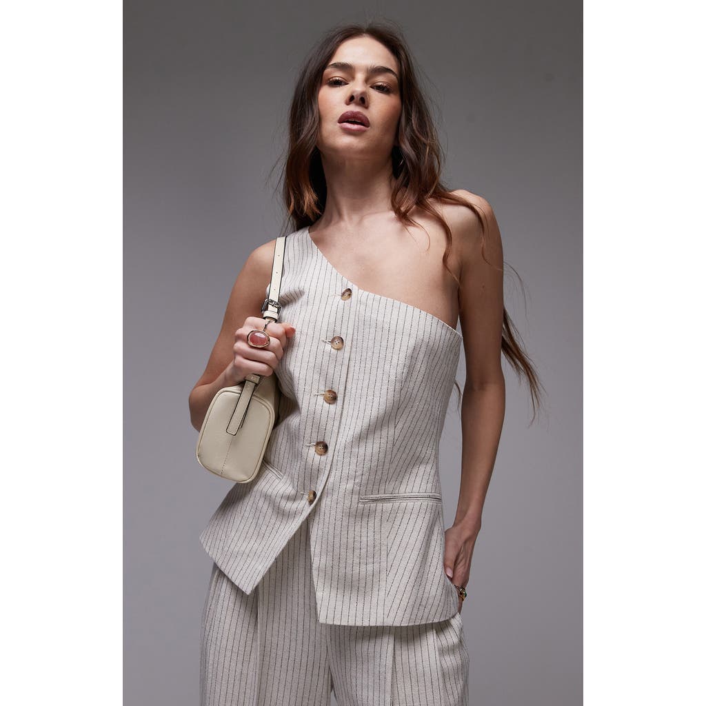 Topshop Stripe One-shoulder Vest In Cream