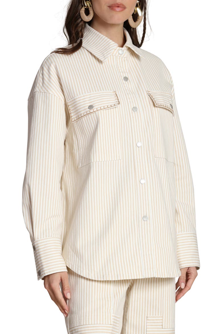 Striped Stretch Cotton Shirt Jacket, Alternate, color, BEIGE - WHITE STRIPE
