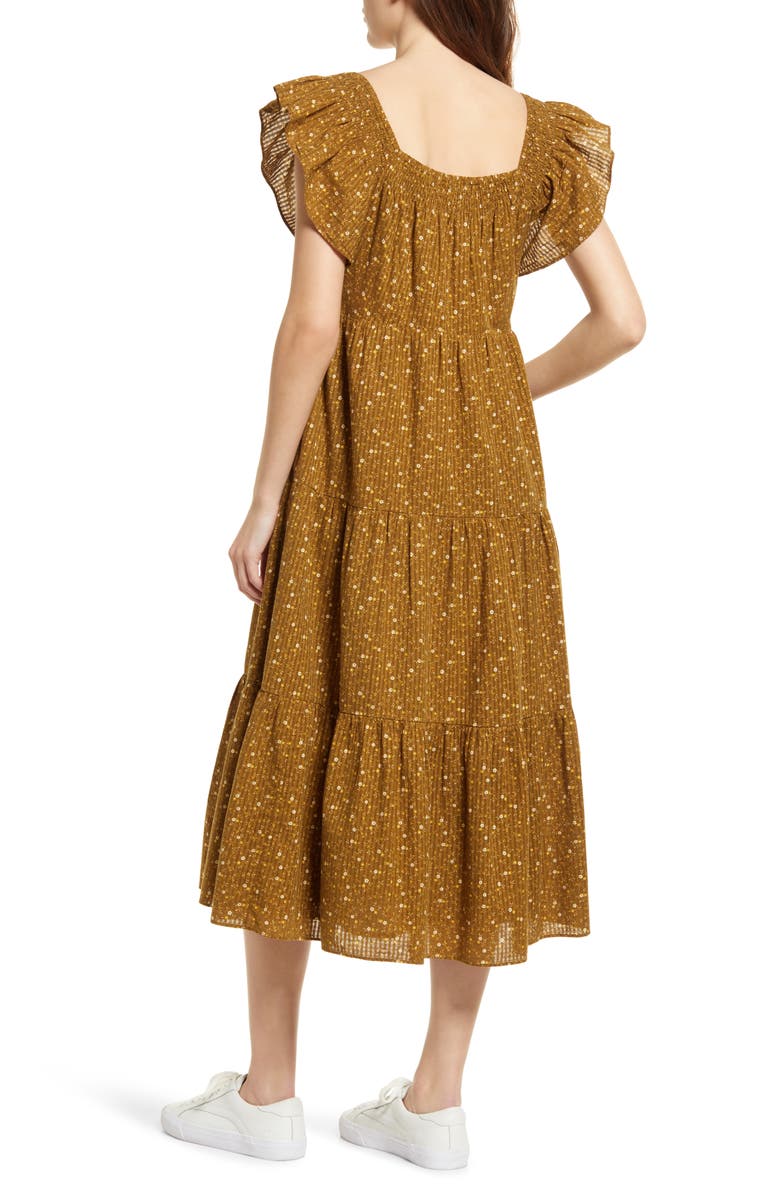 Madewell Daisy Stitch Ruffle Sleeve Tiered Midi Dress, Alternate, color, 