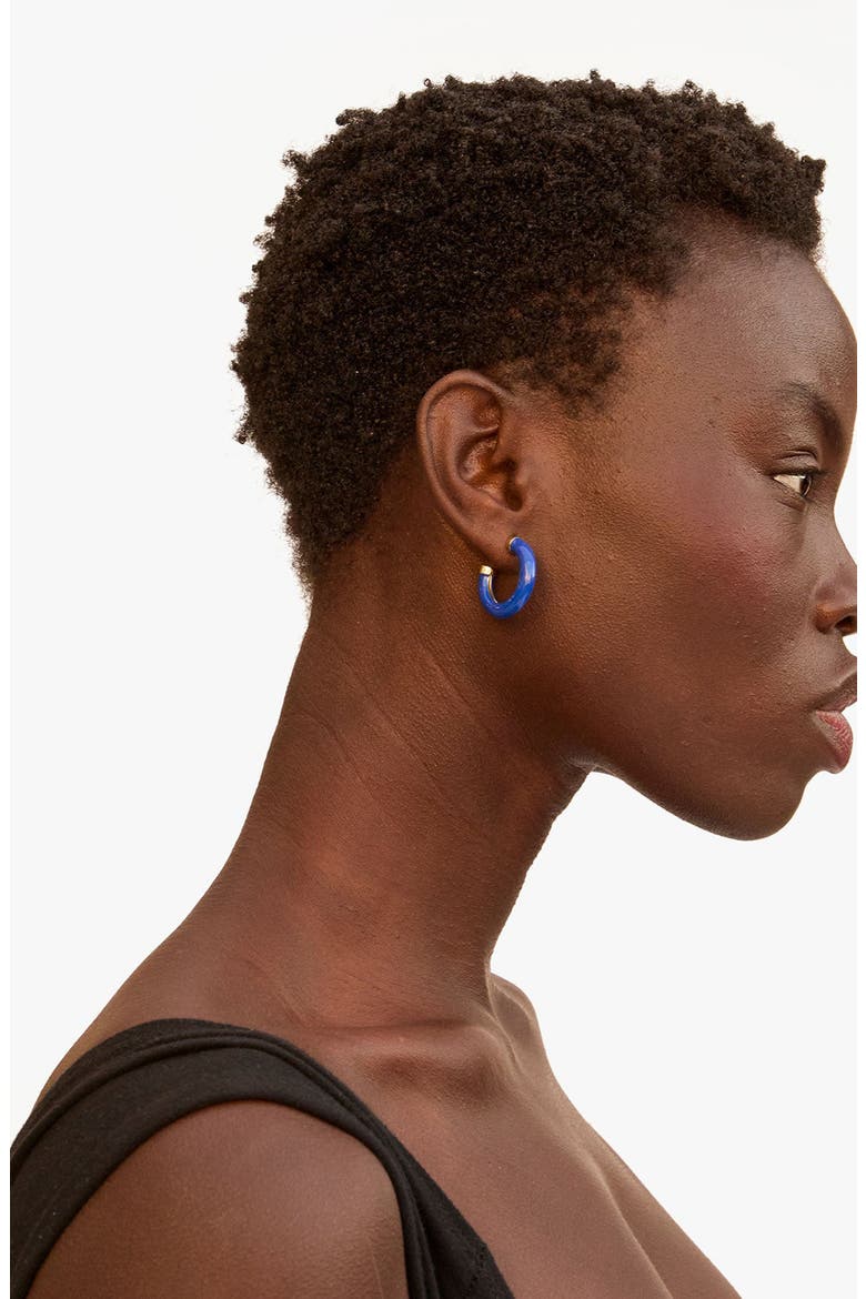 Le Tube Hoop Earrings, Alternate, color, COBALT
