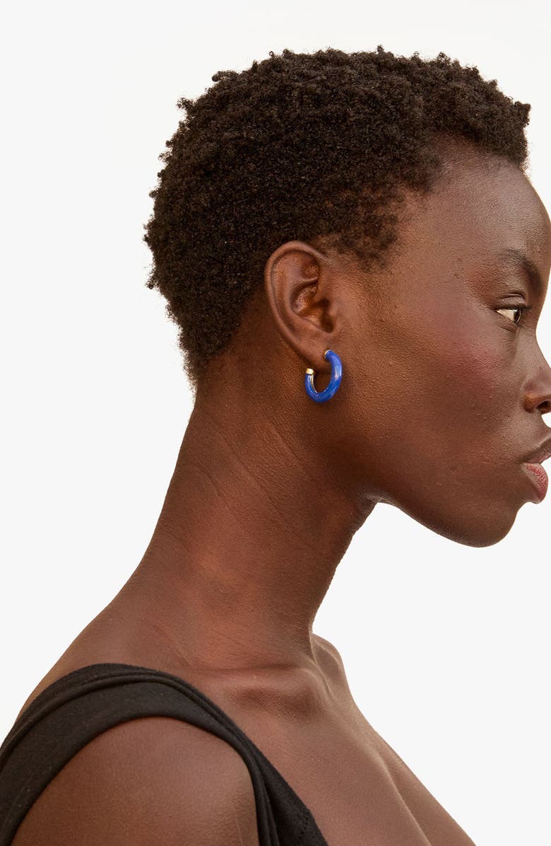 Clare V. Le Tube Hoop Earrings, Alternate, color, Cobalt