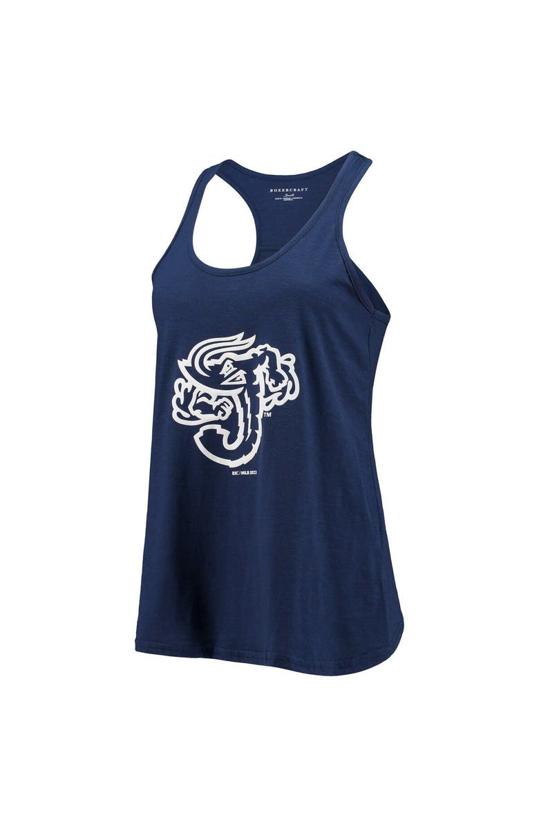 BOXERCRAFT Women's Navy Jacksonville Jumbo Shrimp Charm Scoop Neck Racerback Tank Top, Alternate, color,