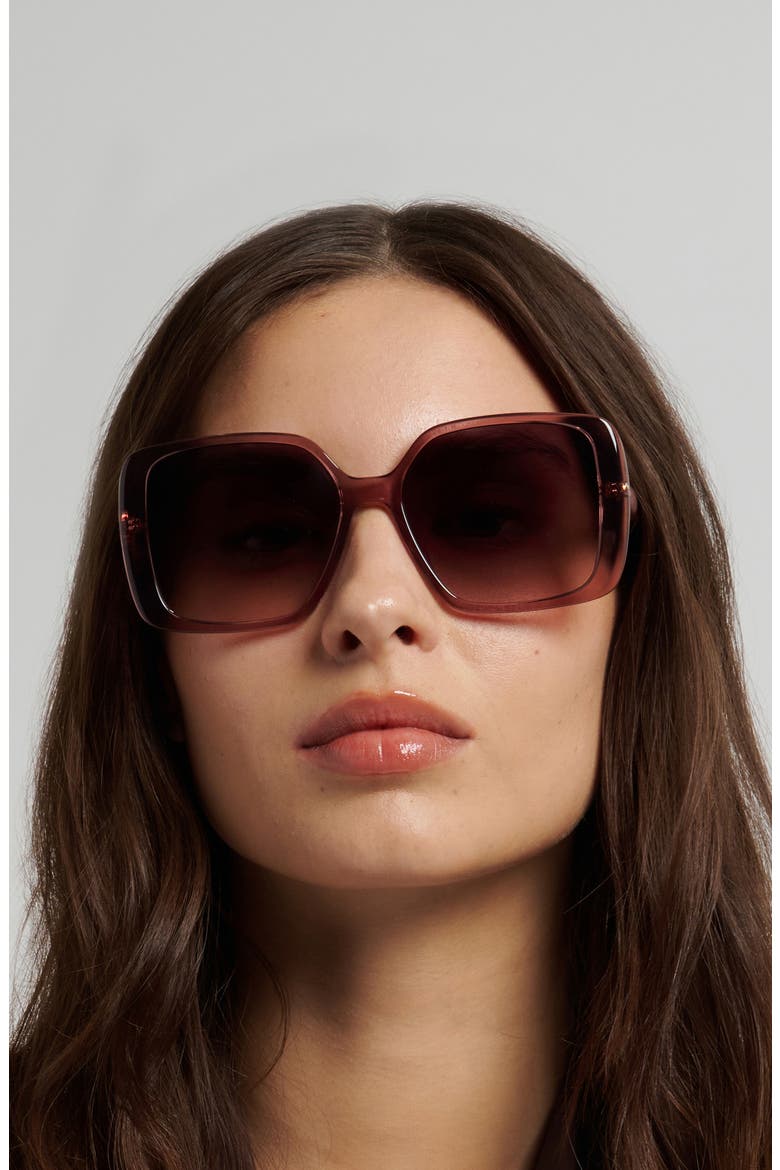 57mm Sunglasses, Alternate, color, BURGUNDY NUDE/ BROWN SF