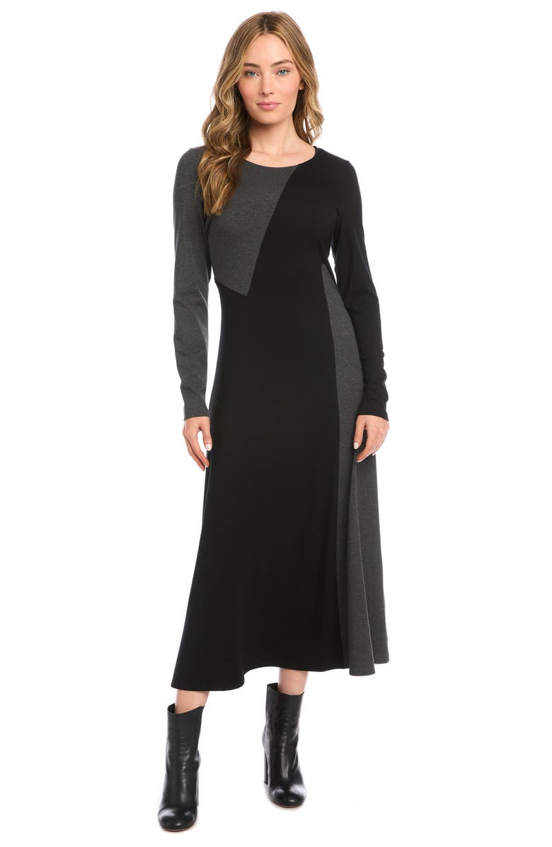 Karen Kane Colorblock Long Sleeve Maxi Dress, Alternate, color, Black W/ Dark Heather Gray