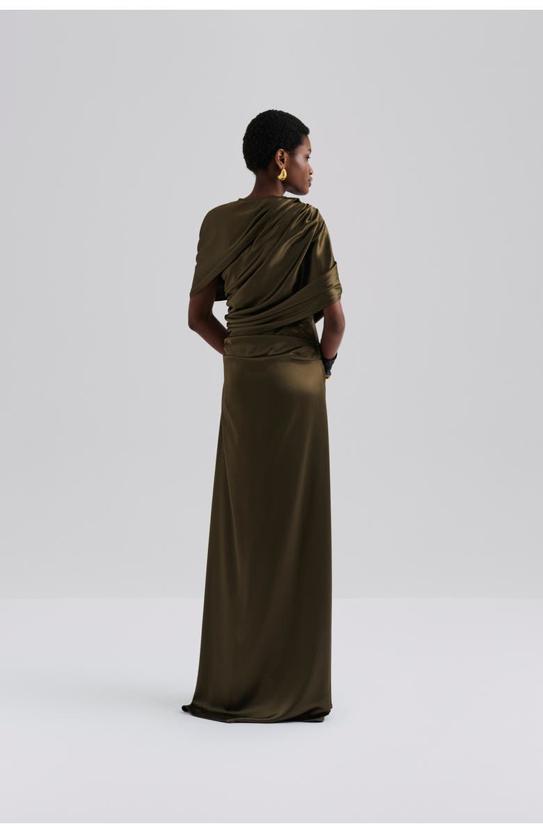Malina Cassia Draped Fitted Maxi Dress, Alternate, color, Olive
