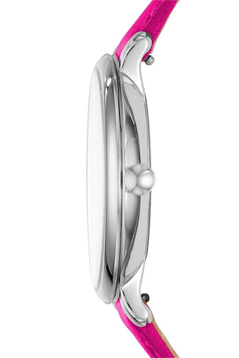 'Jacqueline' Leather Strap Watch, 36mm, Alternate, color, PINK/ SILVER
