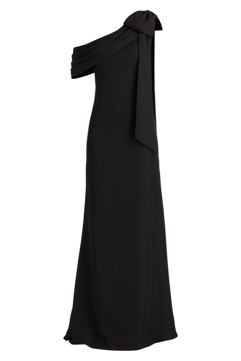 One-Shoulder Crepe Column Gown, Alternate, color, BLACK