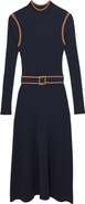 Reiss Ella Belted Long Sleeve Rib Wool & Cashmere Maxi Dress