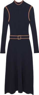Reiss Ella Belted Long Sleeve Rib Maxi Dress