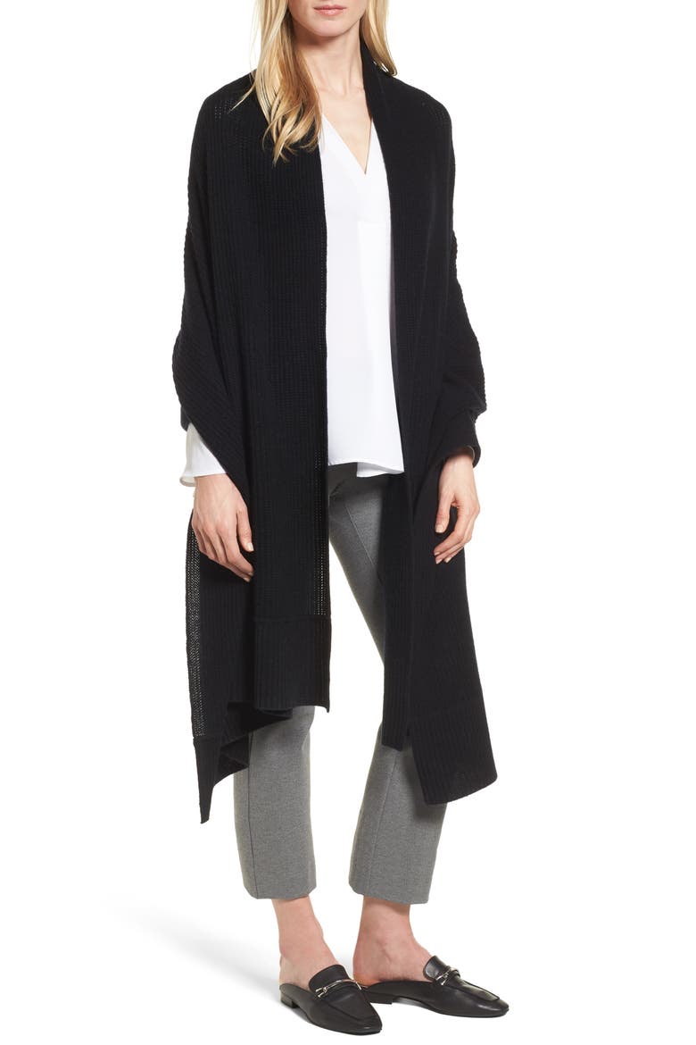 Cardigan Stitch Cashmere Wrap, Main, color, BLACK