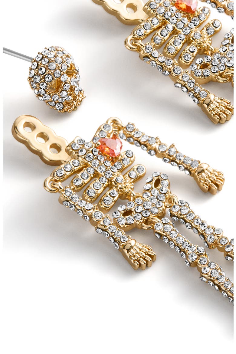 Love You to Death Skeleton Drop Earrings, Alternate, color, ORANGE/ GOLD