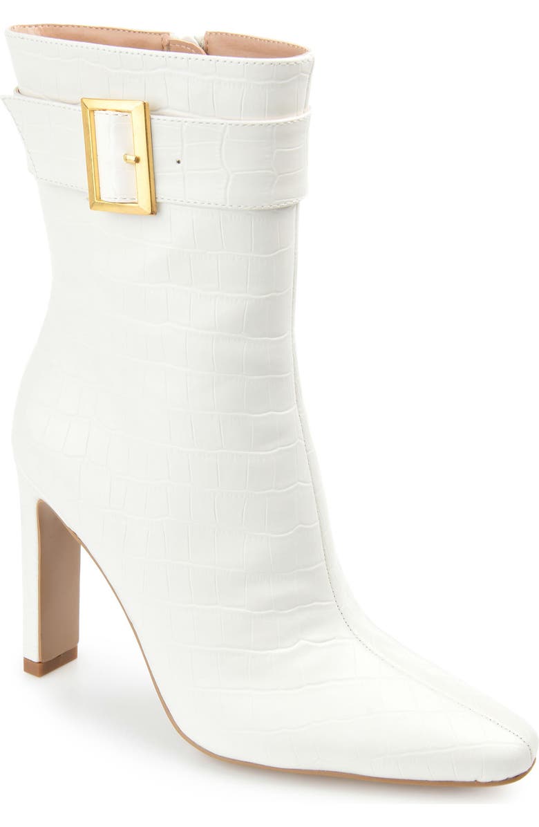 Journee Collection Elaine Croc Embossed Comfort Foam Bootie, Main, color, White
