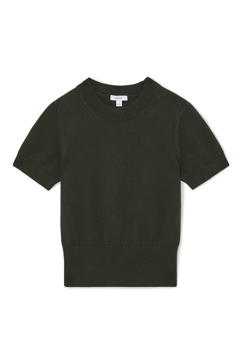 Anita Short Sleeve Cotton & Wool Sweater, Alternate, color, KHAKI GREEN