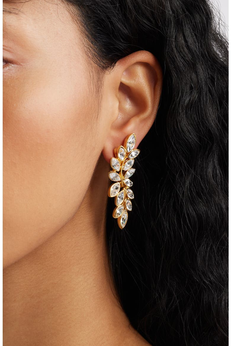 Crystal Leaf Earrings, Alternate, color, GOLD
