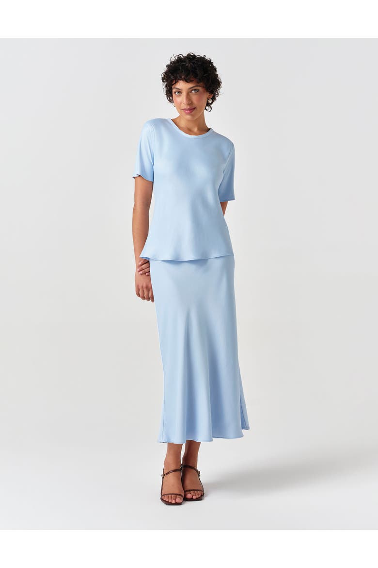 Ria Short Sleeve Satin Top, Alternate, color, Light Blue