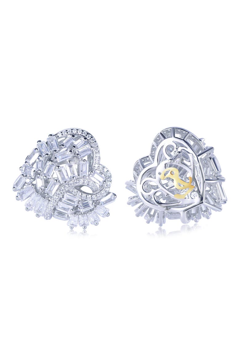 Cubic Zirconia Cluster Heart Stud Earrings, Alternate, color, WHITE