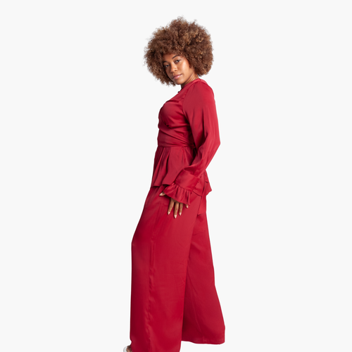 Richantee Long Sleeve Wrap Top In Red