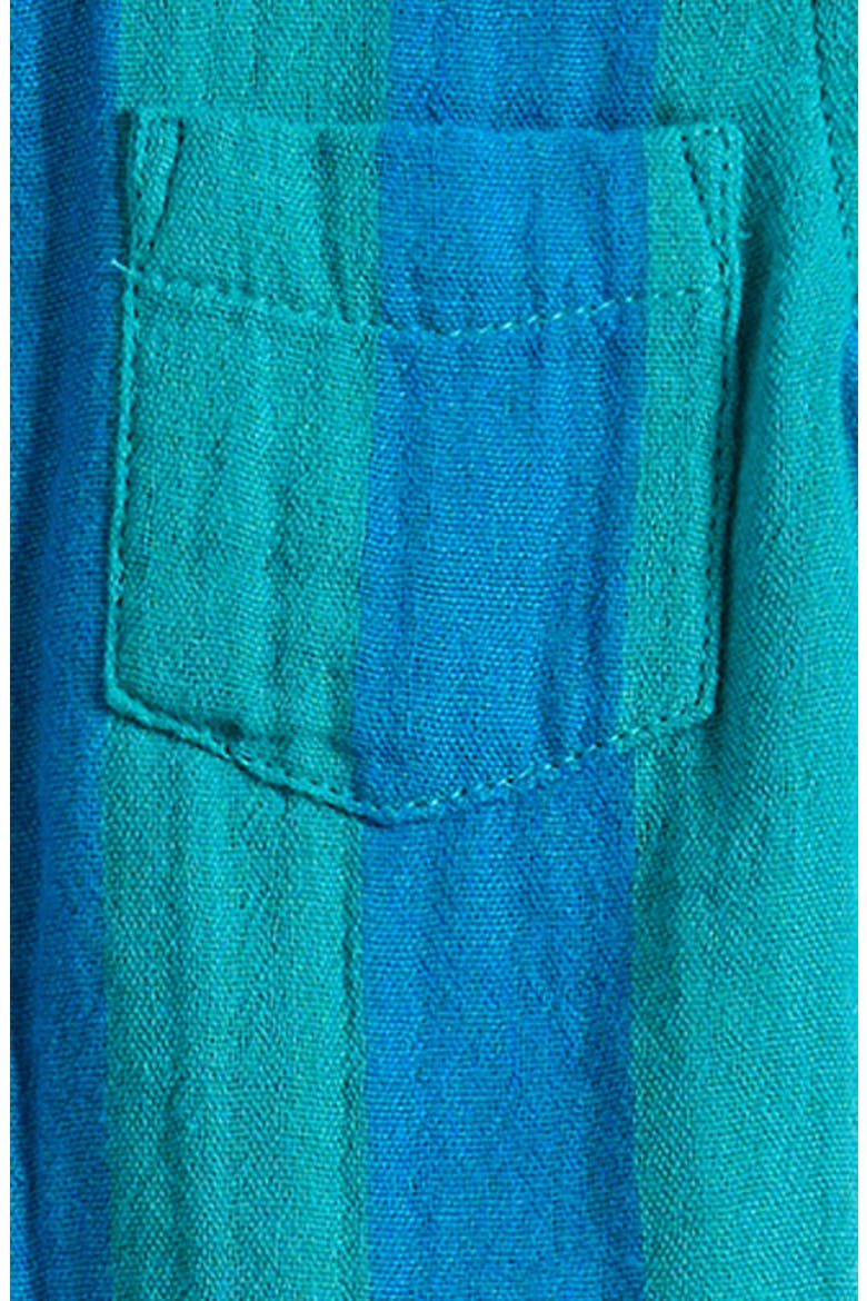 Print Cotton Button-Up Shirt & Shorts Set, Alternate, color, BLUE AND GREEN STRIPE